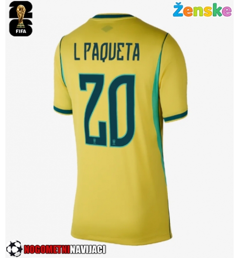 Ženske Nogometnih dresov Brazilija Lucas Paqueta #20 Domači SP 2026 Kratki rokavi Ženske Nogometnih dresov Brazilija Lucas Paqueta #20 Domači SP 2026 Kratki rokavi